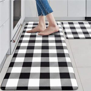 2 PCS Anti Fatigue Rugs Non Skid Waterproof Floor Mat Cushioned Black and White
